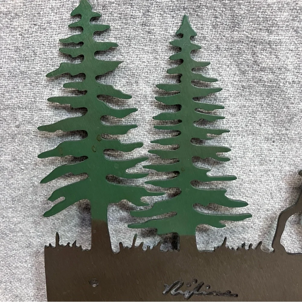 Elk Deer Woodland Metal Art Hanging Coat Hooks Hat Rack Key Holder Signed Cabin